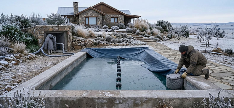 Protección de estructuras de piscinas de material frente a heladas